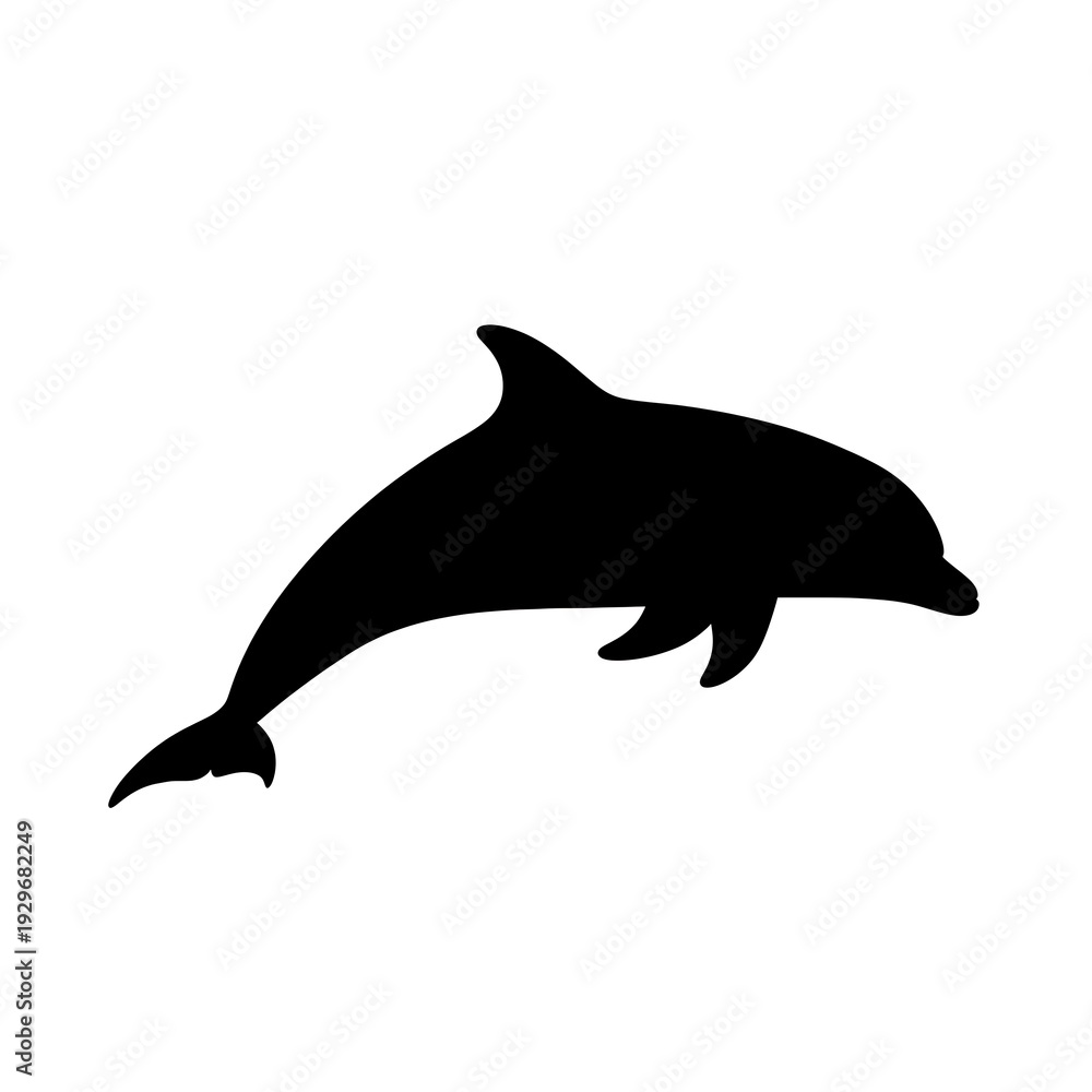Obraz premium Black silhouette of a dolphin swimming.