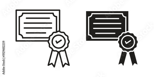 Diploma icons vector glyph and thin line. Black icons
