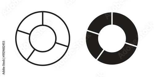 Donut chart icons vector glyph and thin line. Black icons
