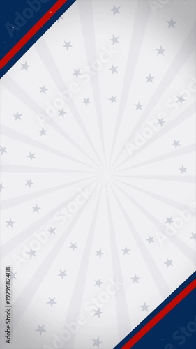 Vertical USA Motion Graphic Background. Patriotic Red White and Blue Sunburst with Radial Star Pattern for Flash Sales, Sports Promos, and Election Results