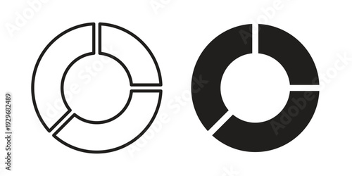 Donut chart icons vector glyph and thin line. Black icons
