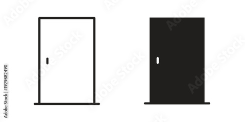 Door icons vector glyph and thin line. Black icons