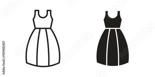 Dress icons vector glyph and thin line. Black icons
