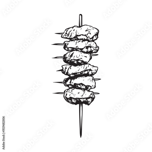 Shish kebab skewer icon silhouette  