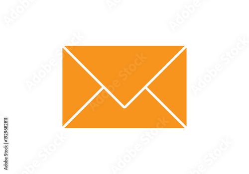Orange email envelope icon isolated on white transparent background for contact concept