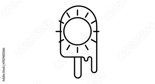 Melting Sun Icon, symbolizing extreme heat, climate change, or scorching summer weather, isolated white background