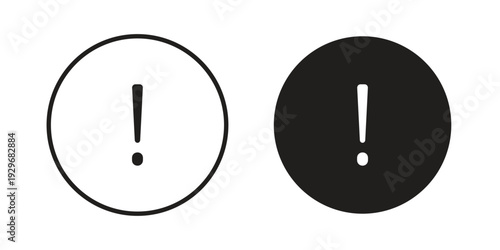 Exclamation button icons vector glyph and thin line. Black icons