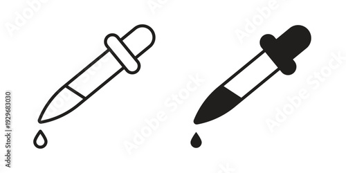Eye dropper icons vector glyph and thin line. Black icons
