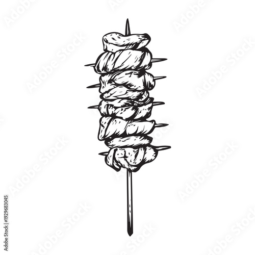 Shish kebab skewer icon silhouette  