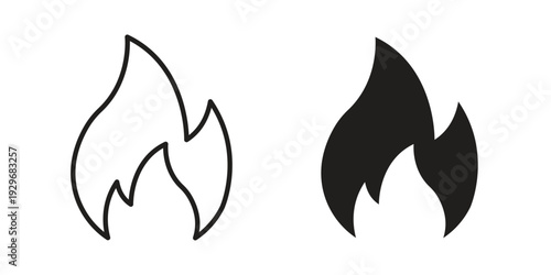 Fire icons vector glyph and thin line. Black icons