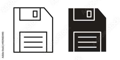 Floppy disk icons vector glyph and thin line. Black icons