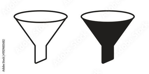 Funnel icons vector glyph and thin line. Black icons