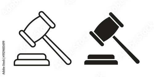 Gavel icons vector glyph and thin line. Black icons