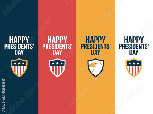 Colorful Happy Presidents' Day Banners with Shields and American Symbols