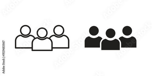 Group icons vector glyph and thin line. Black icons