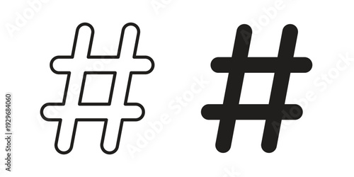 Hashtag icons vector glyph and thin line. Black icons