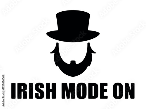 Black Silhouette Irish Mode On Graphic with Top Hat and Beard Icon
