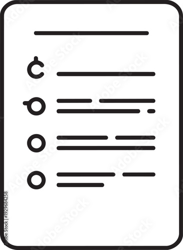 Financial Document Checklist Icon with Cent Symbol and Bullet Points; To-Do List or Expense Tracking Paper.