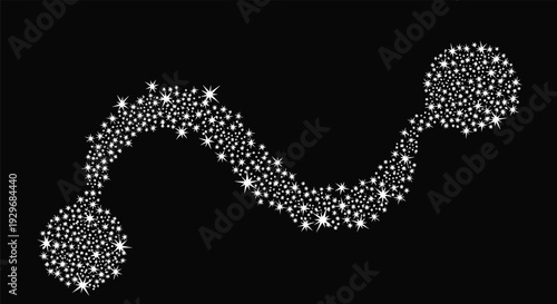 Sparkling stream of white stars and glowing points flows across a dark black background like a galaxy or magic dust.