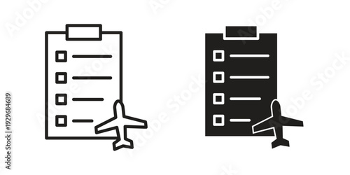 Itinerary icons vector glyph and thin line. Black icons