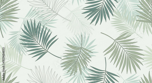 Palm leaves in soft green hues on white background tropical foliage pattern for design and decoration