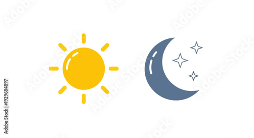 Sun and moon flat icons. Day and night simple illustrations. isolated on white, png
