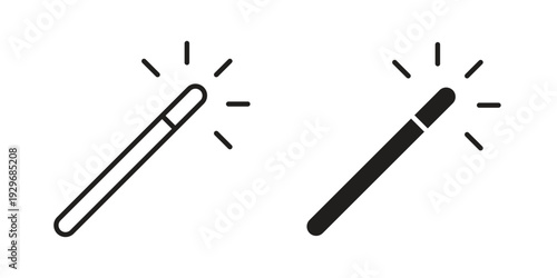 Magic wand icons vector glyph and thin line. Black icons
