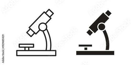 Microscope icons vector glyph and thin line. Black icons