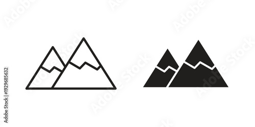 Mountain icons vector glyph and thin line. Black icons
