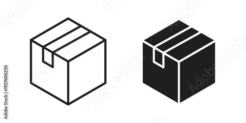 Package icons vector glyph and thin line. Black icons