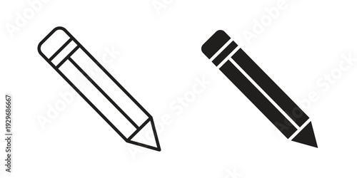 Pencil icons vector glyph and thin line. Black icons
