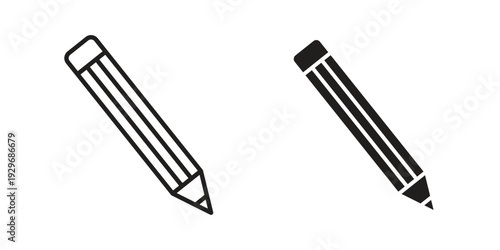 Pencil icons vector glyph and thin line. Black icons