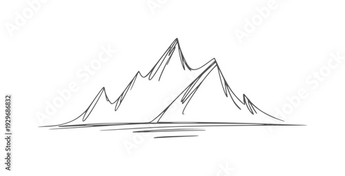 Minimalist of jagged mountain peaks with sketchy ground lines