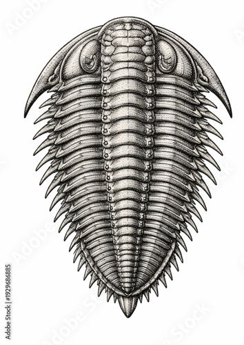 Trilobite Fossil Vintage Engraved Paleontology Illustration Isolated on White