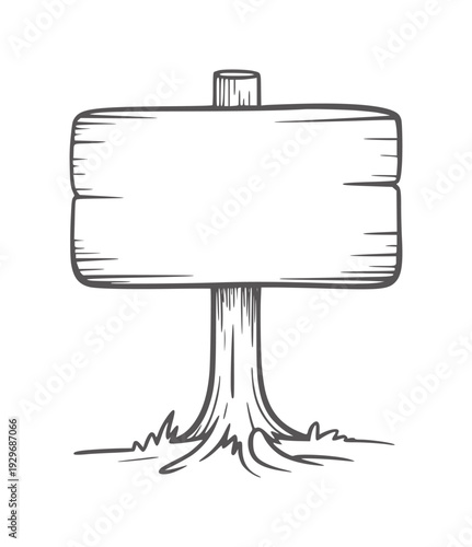 Rustic wooden signpost with grass and tree trunk base black