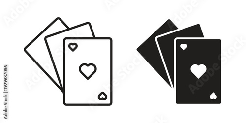 Playing cards icons vector glyph and thin line. Black icons