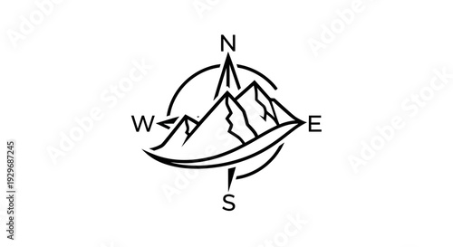 Mountain Range Compass Rose Icon on Isolated White Background