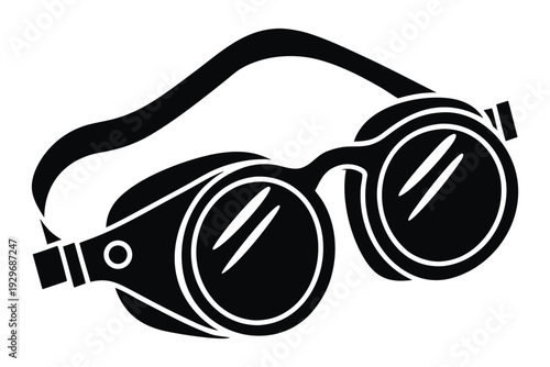 PPE protective gear eye protection Black and white silhouette of protective safety goggles front view