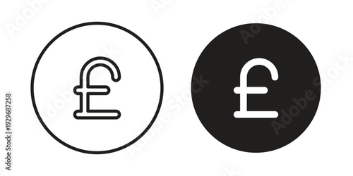 Pound icons vector glyph and thin line. Black icons