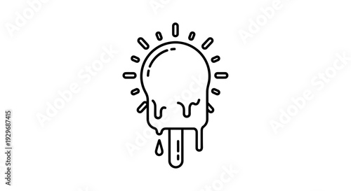 Melting Lightbulb with Sun Rays Icon Representing Overheating on Isolated White Background