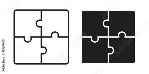 Puzzle piece icons vector glyph and thin line. Black icons