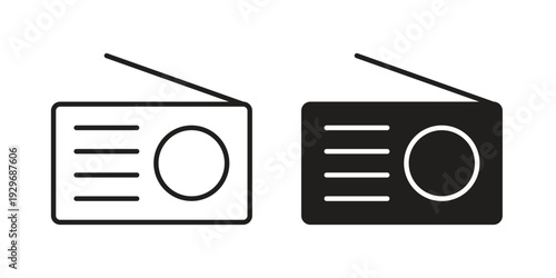 Radio icons vector glyph and thin line. Black icons