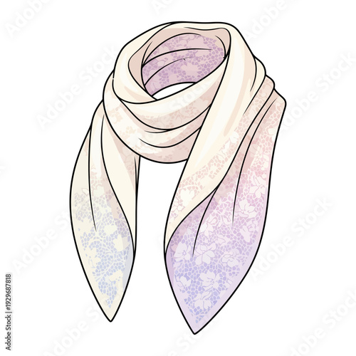 Soft pink and purple gradient scarf wrapped in elegant folds on white background