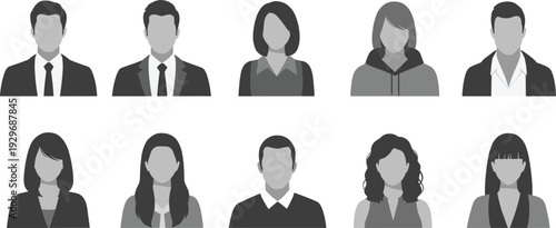 Set of diverse business avatar icons featuring faceless professional men and women in suits