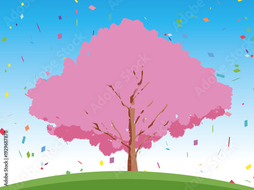 背景, カラフル, 木, 桜, 植物, 自然, ベクター, とぶ, イラスト, ブランチ, 葉, 