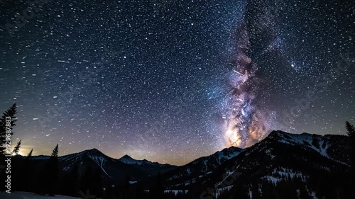 Stunning Milky Way Galaxy Over Mountain Range at Night Sky.