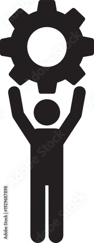 Person Holding Up a Gear Icon, Managing Settings, System Support, or Engineering Worker Concept
