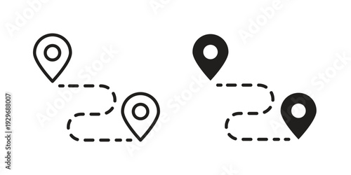 Route icons vector glyph and thin line. Black icons
