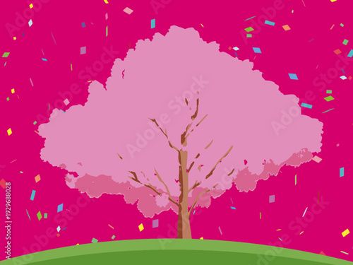 背景, カラフル, 木, 桜, 植物, 自然, ベクター, とぶ, イラスト, ブランチ, 葉, 