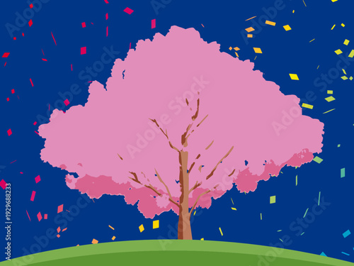 背景, カラフル, 木, 桜, 植物, 自然, ベクター, とぶ, イラスト, ブランチ, 葉, 